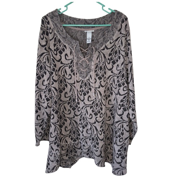 Catherines Sweaters - 3/$20 Catherines Black and Gray Lace-Up Asymmetrical Textured Sweater